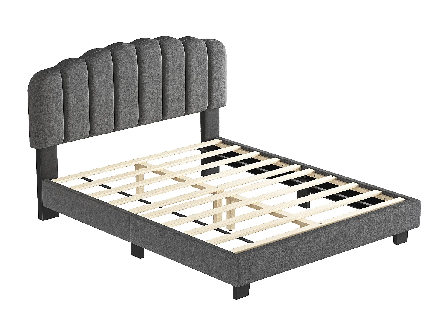 Lit adulte 140x200 cm avec sommier à lattes ,tête de lit réglable, en lin Gris(sans matelas)