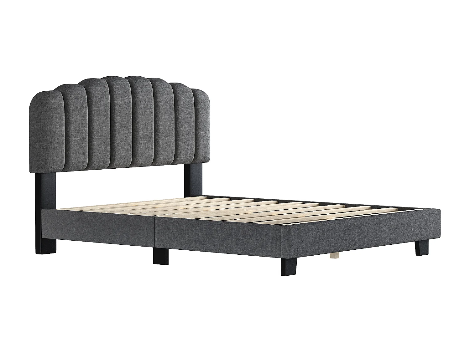 Lit adulte 140x200 cm avec sommier à lattes ,tête de lit réglable, en lin Gris(sans matelas)