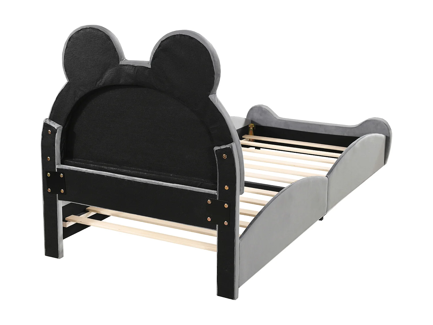 Letto per bambini 90x200 cm in velluto grigio – Letto singolo a forma di orso (senza materasso)