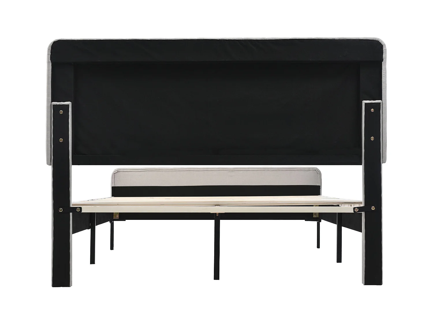 Lit adulte 140x200 cm en lin gris-beige, Lit avec tête de lit réglable et sommier à lattes(sans matelas)