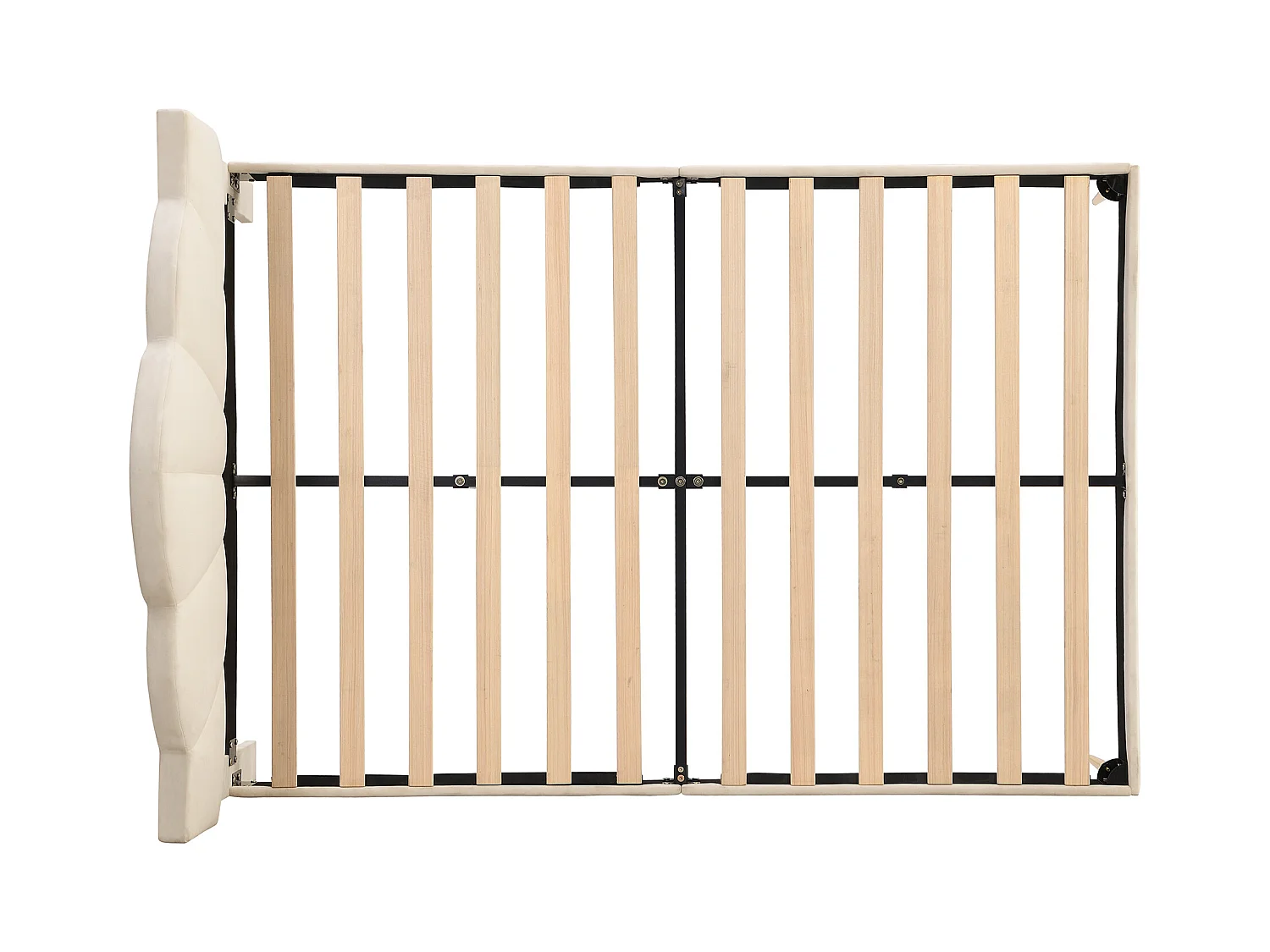 Lit double 140x200 cm - Tête de lit coquillage réglable - Velours beige, pieds dorés (sans matelas)