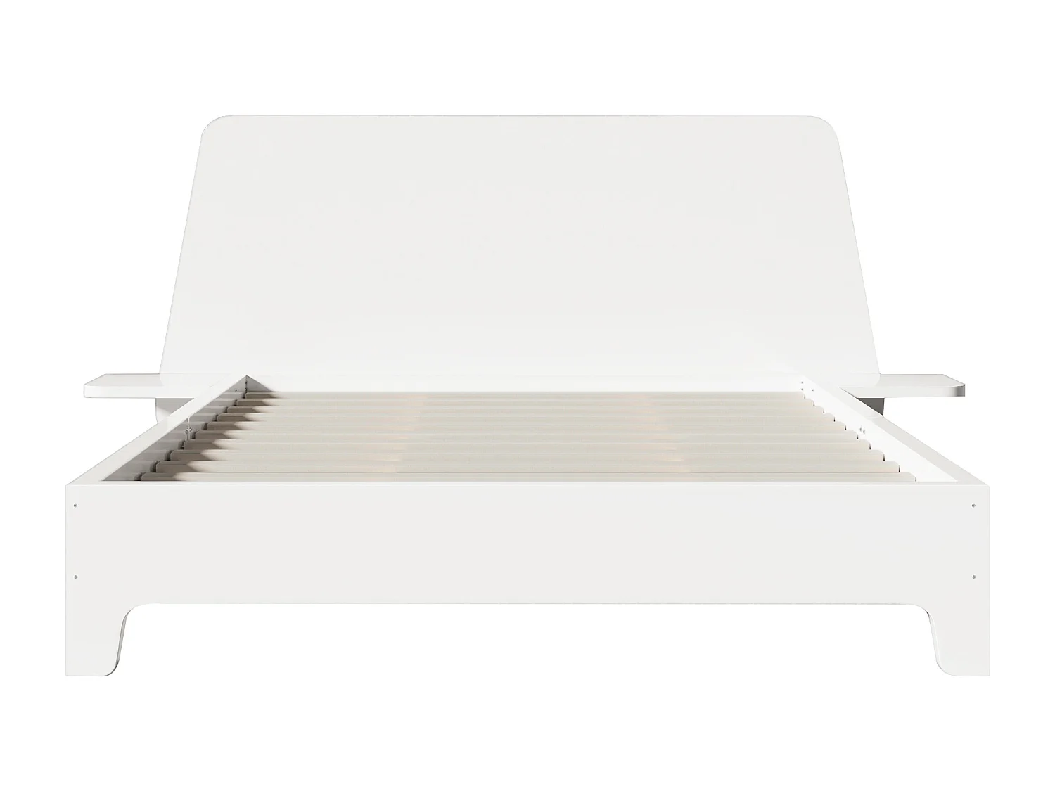 Lit adulte en bois 160x200 cm - Tête de lit avec tablettes latérales - Blanc (sans matelas)