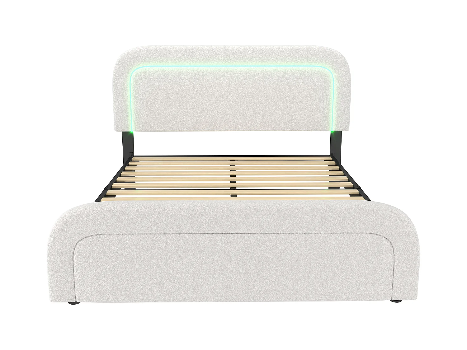 Lit adulte 140x200 cm avec USB Type-C et éclairage LED, en sherpa Blanc, sans matelas