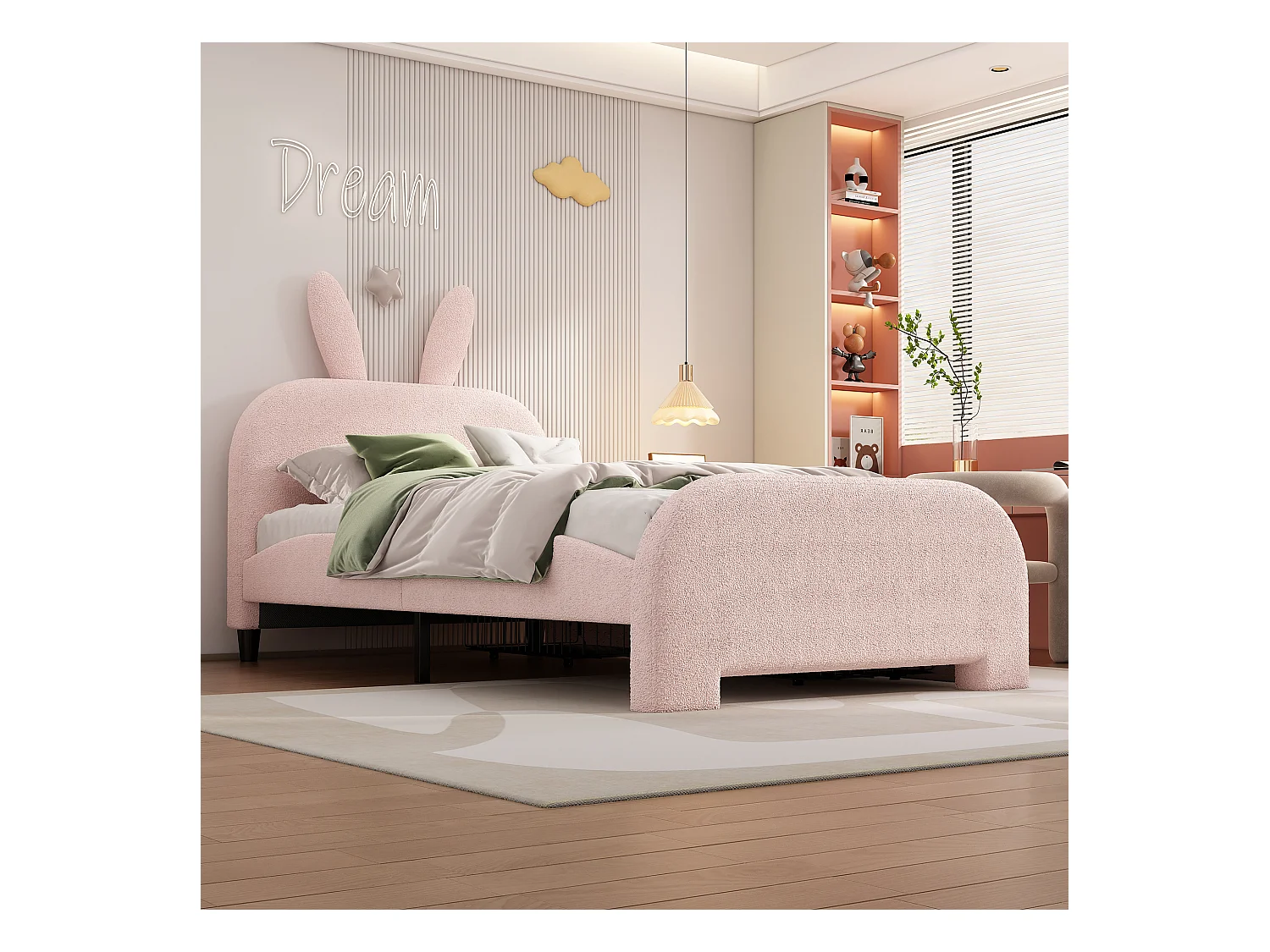 Lit enfant 90x200 cm en Forme lapin avec 2 tiroirs - Rose (sans matelas)