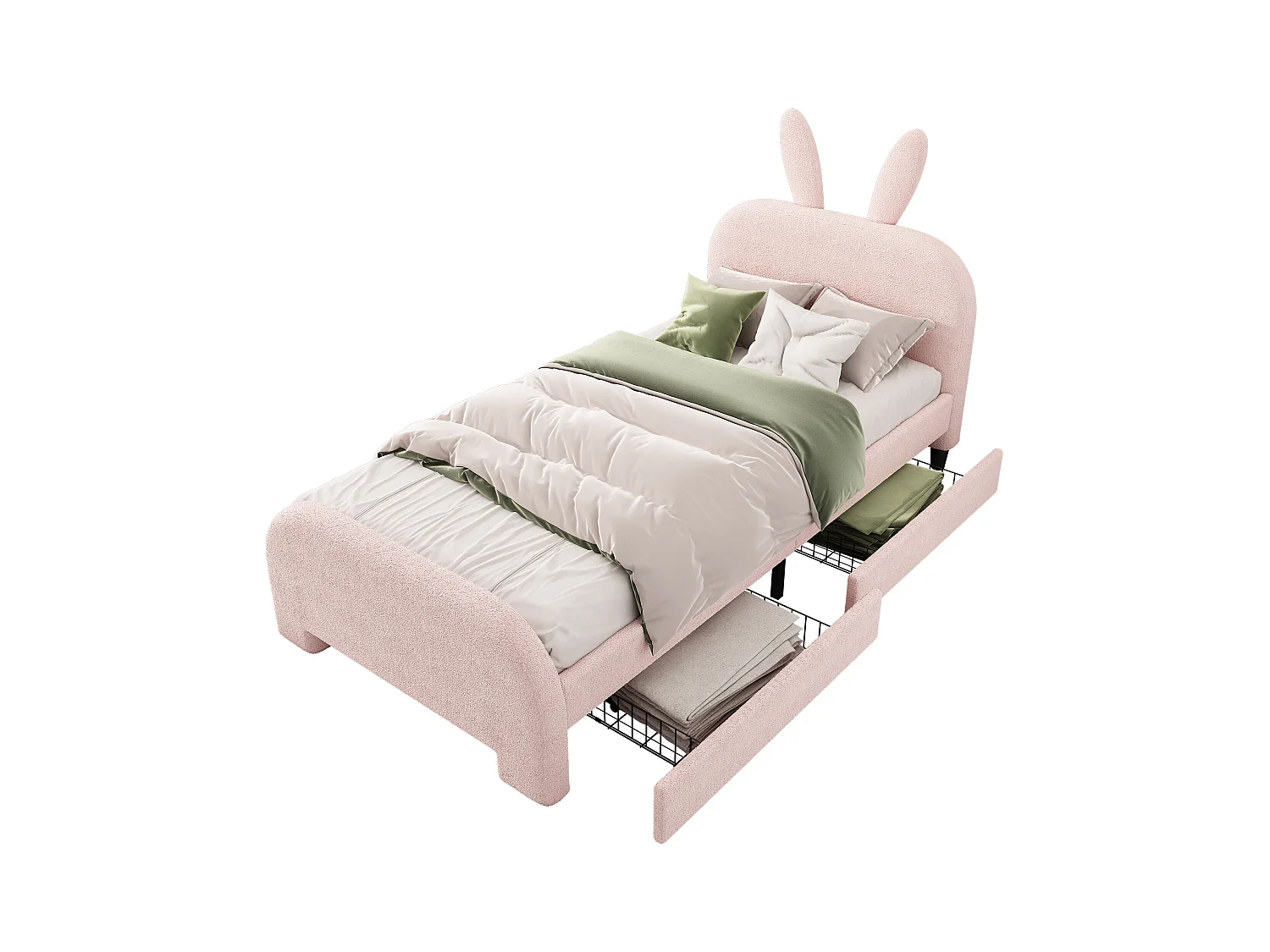 Lit enfant 90x200 cm en Forme lapin avec 2 tiroirs - Rose (sans matelas)