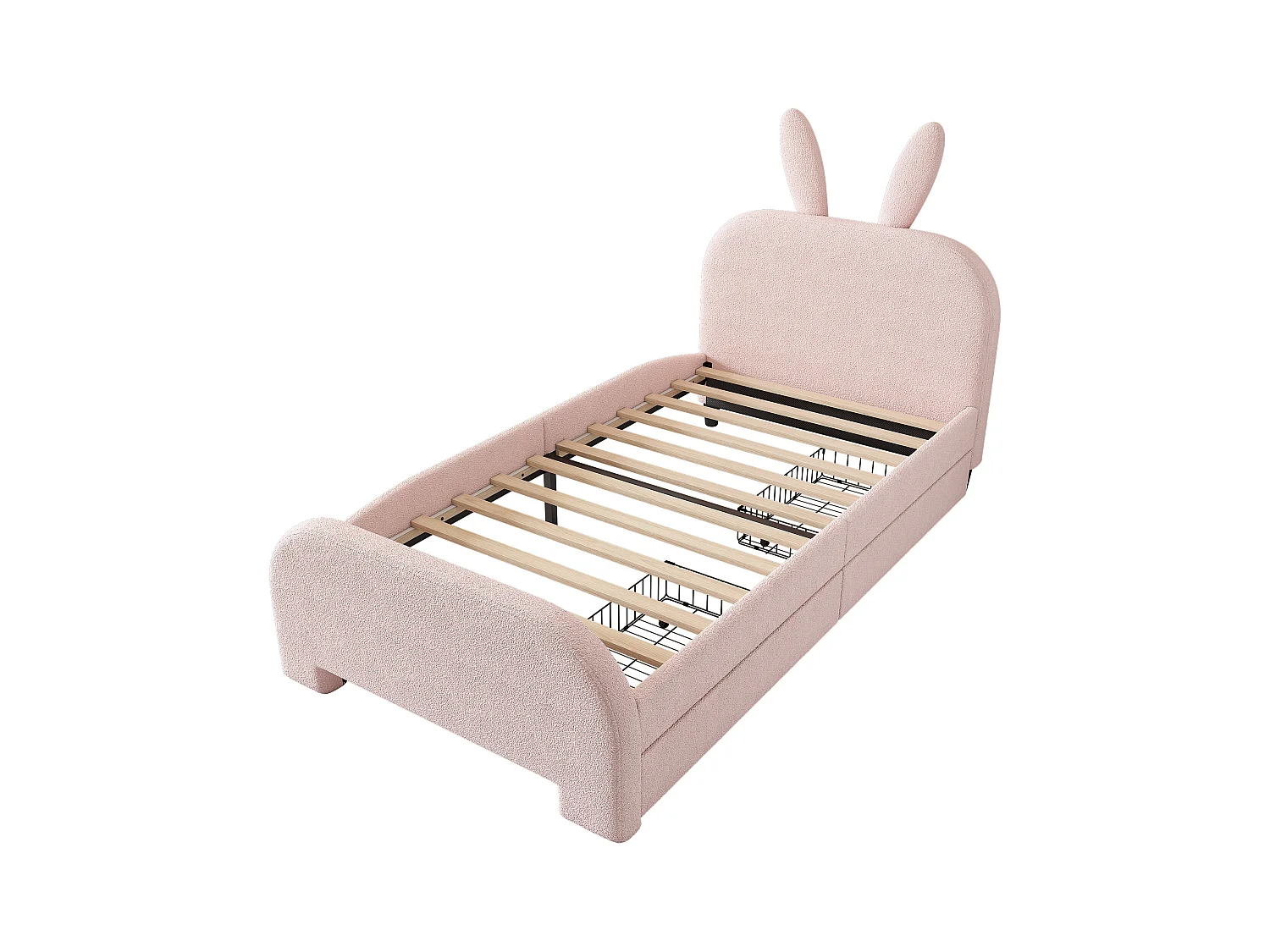 Lit enfant 90x200 cm en Forme lapin avec 2 tiroirs - Rose (sans matelas)