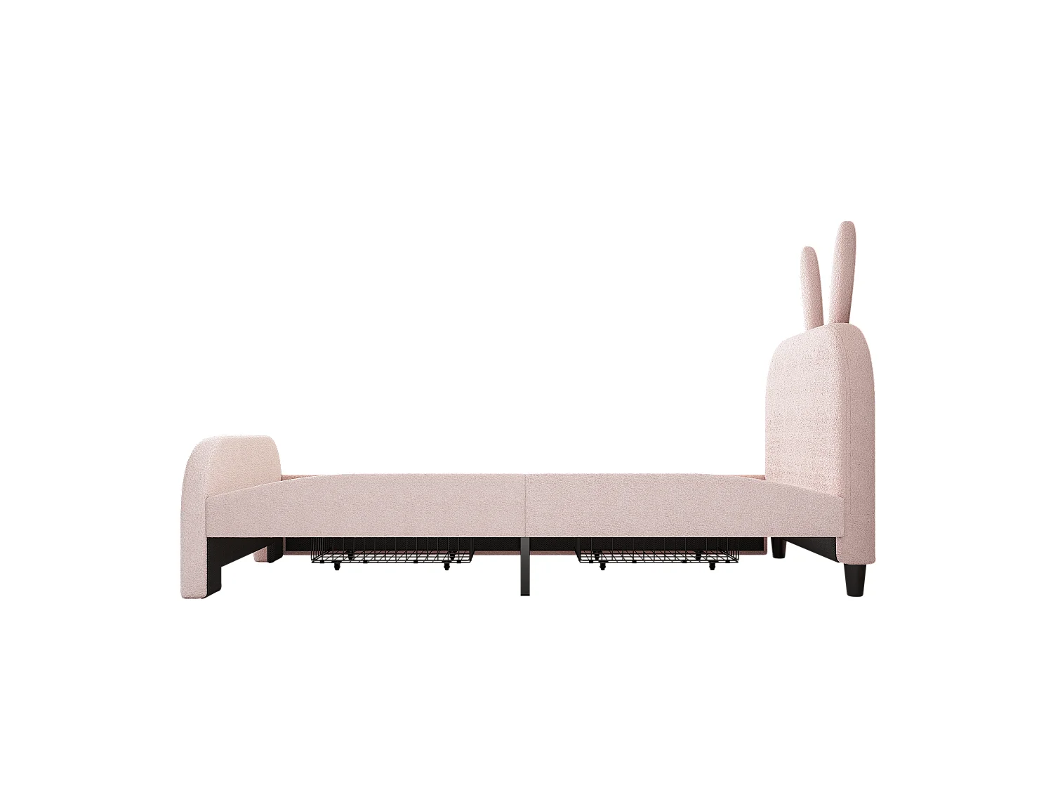 Lit enfant 90x200 cm en Forme lapin avec 2 tiroirs - Rose (sans matelas)