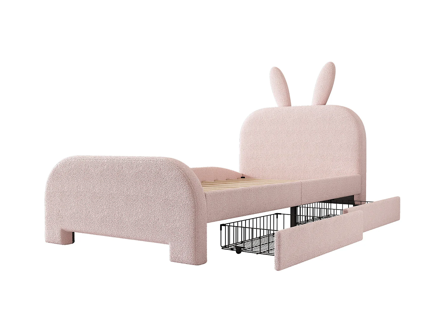 Lit enfant 90x200 cm en Forme lapin avec 2 tiroirs - Rose (sans matelas)
