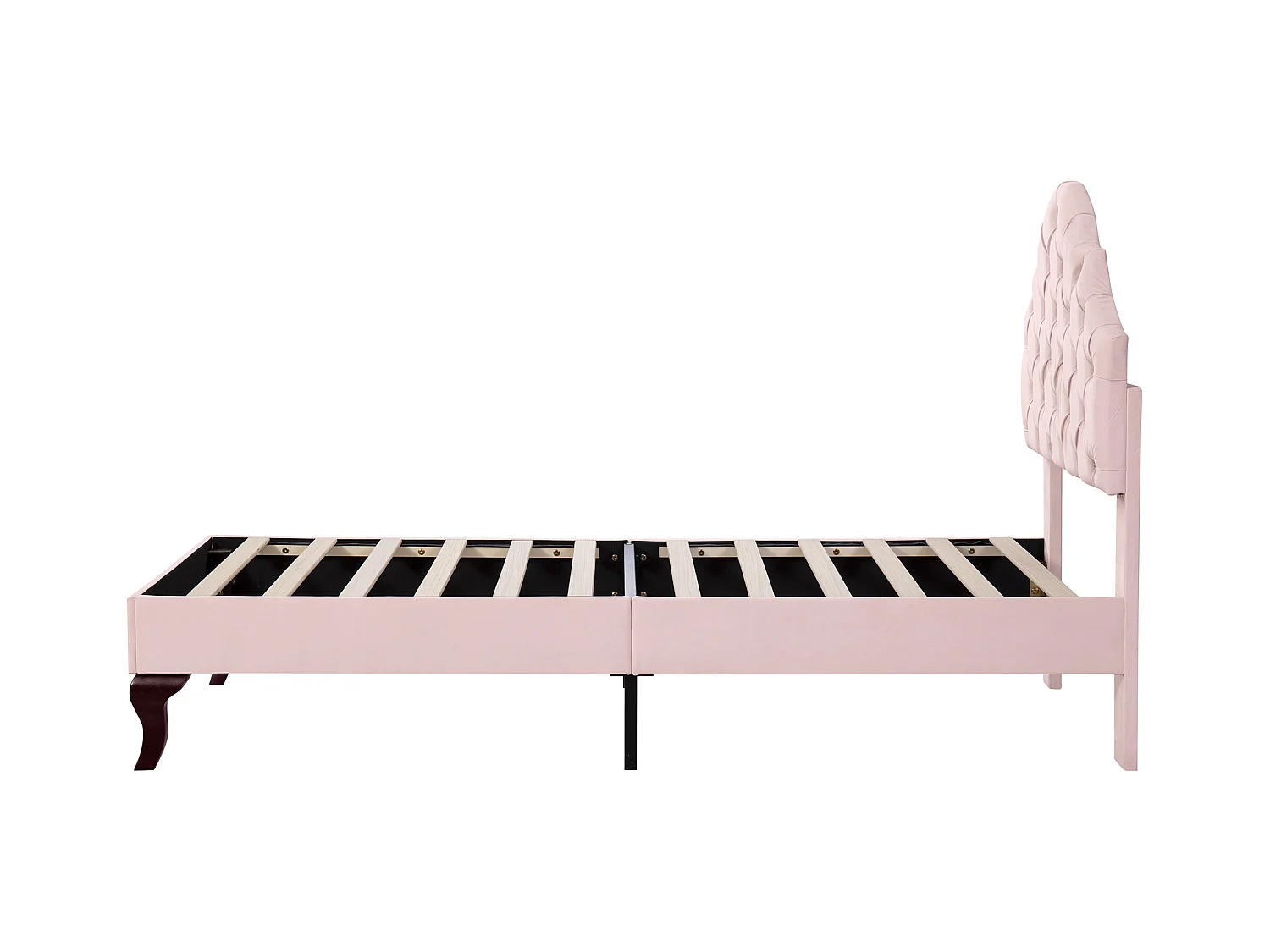 Letto singolo per bambini 90x200 cm in velluto rosa con testiera regolabile e rete a doghe (senza materasso)