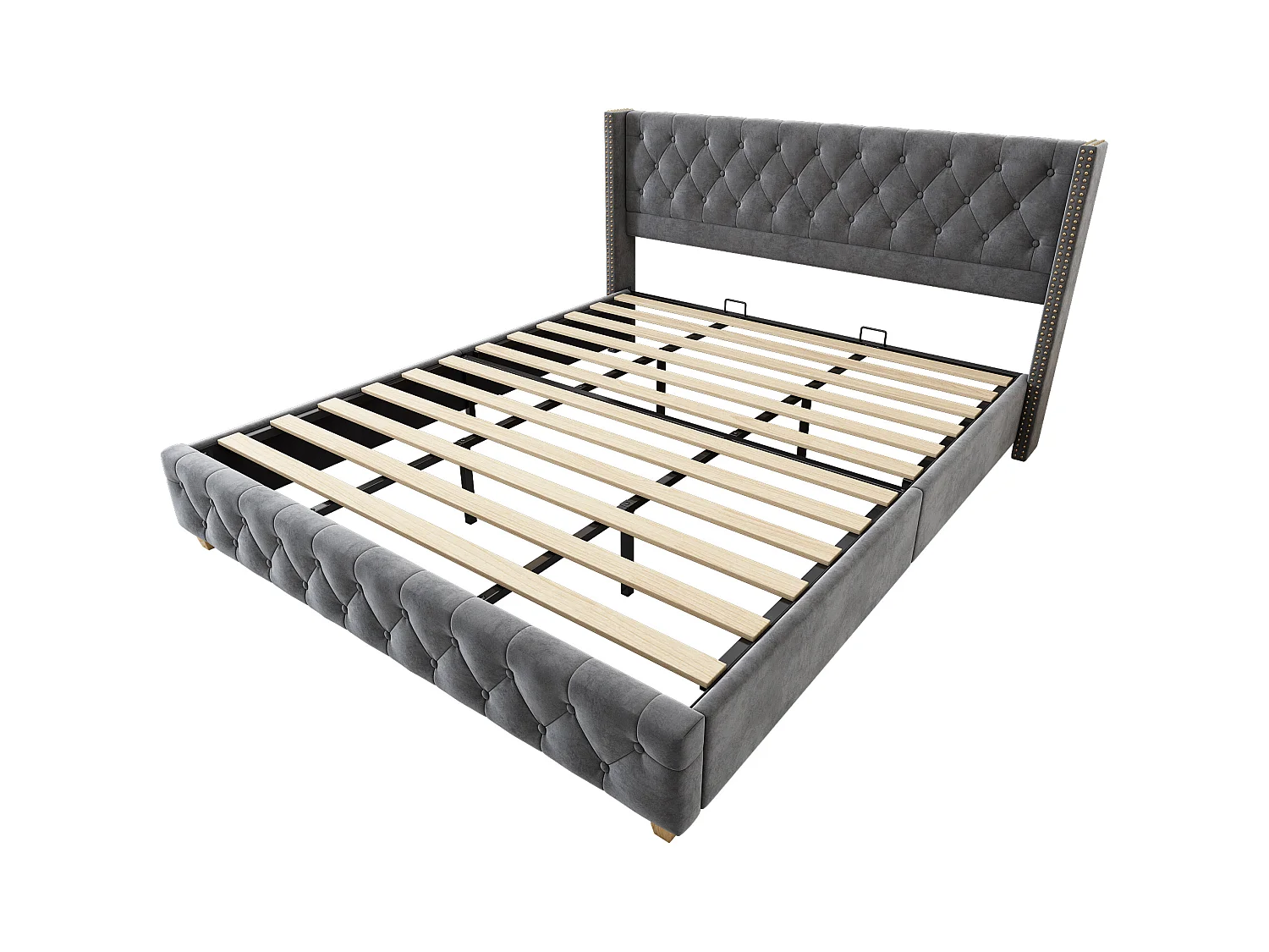 Letto matrimoniale 180x200 cm - Testiera imbottita - Velluto grigio (senza materasso)