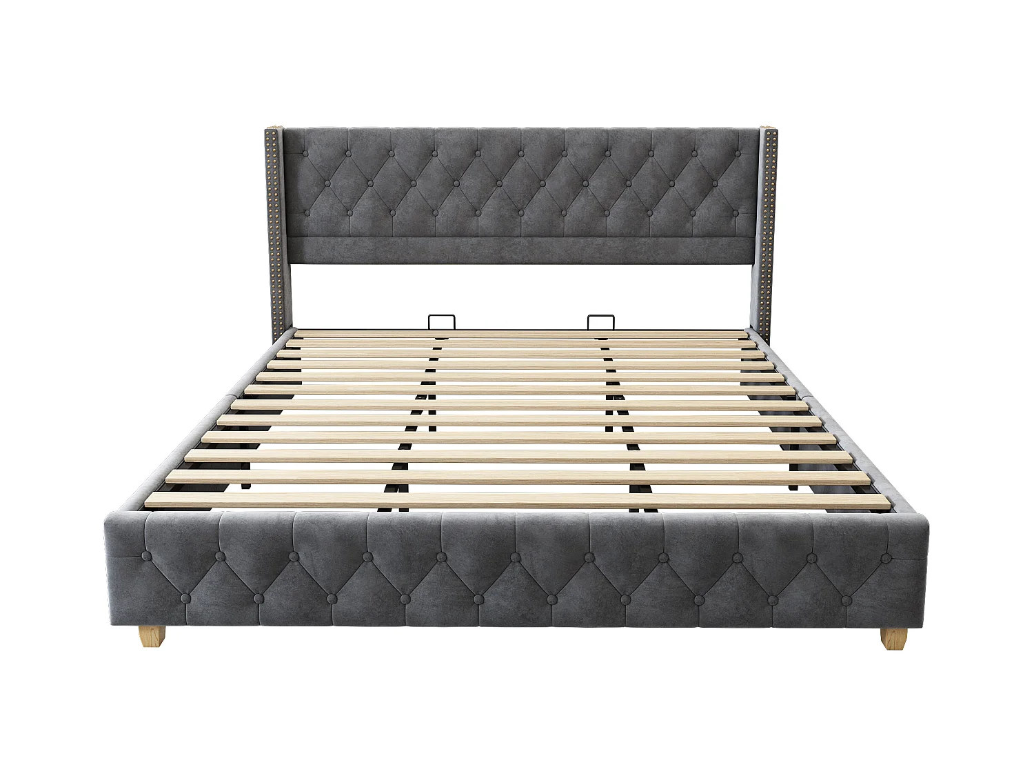 Letto matrimoniale 180x200 cm - Testiera imbottita - Velluto grigio (senza materasso)