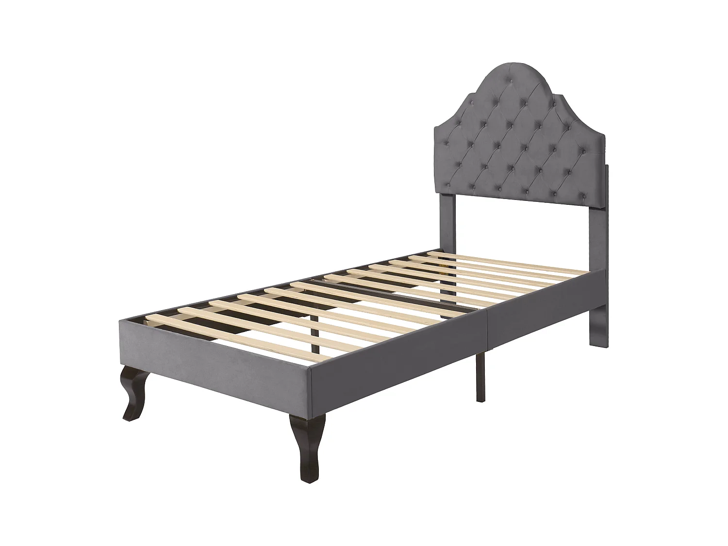 Lit enfant 90x200 cm en velours gris avec tête de lit réglable - sommier à lattes(sans matelas)