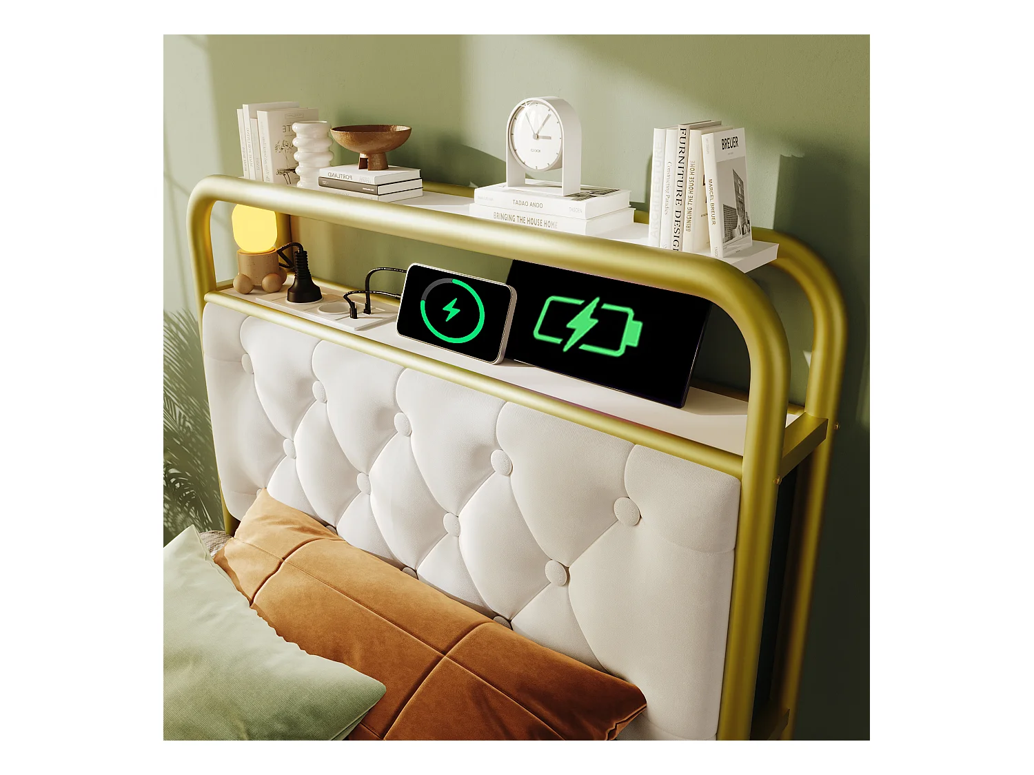 Lit enfant 90x200 cm avec charge USB Type-C et LED, 2 tiroirs, en velours blanc, sans matelas