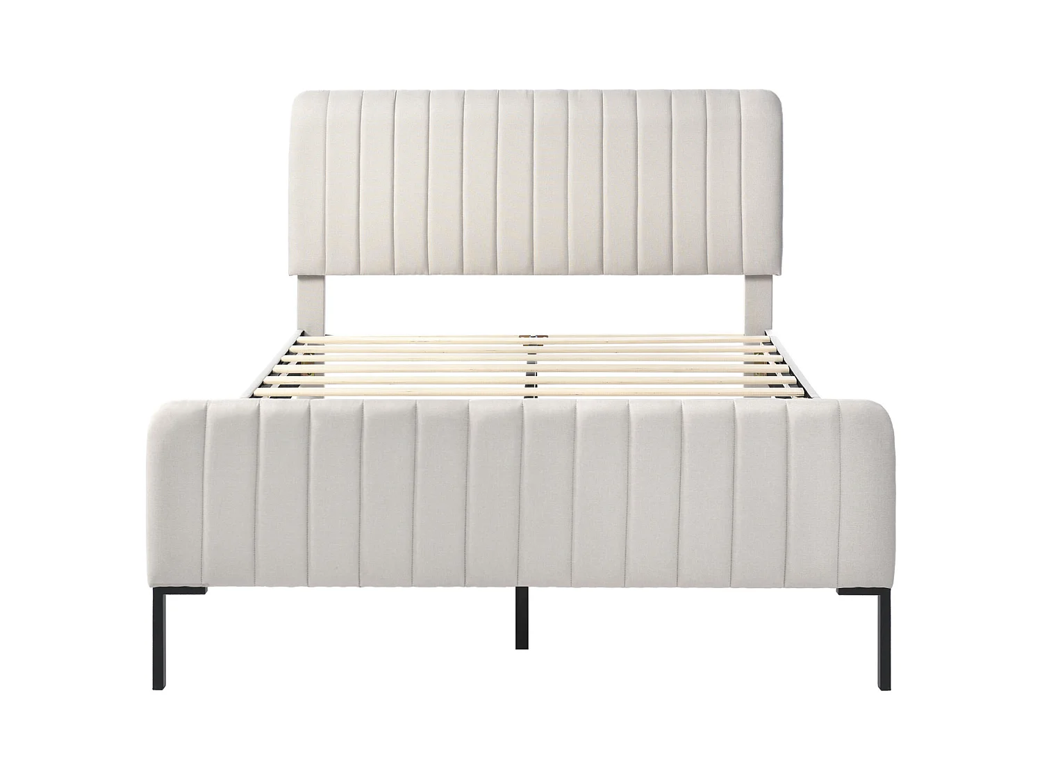 Cama doble 180x200 cm en lino gris-beige - Con somier de láminas y cabecero ajustable (sin colchón)