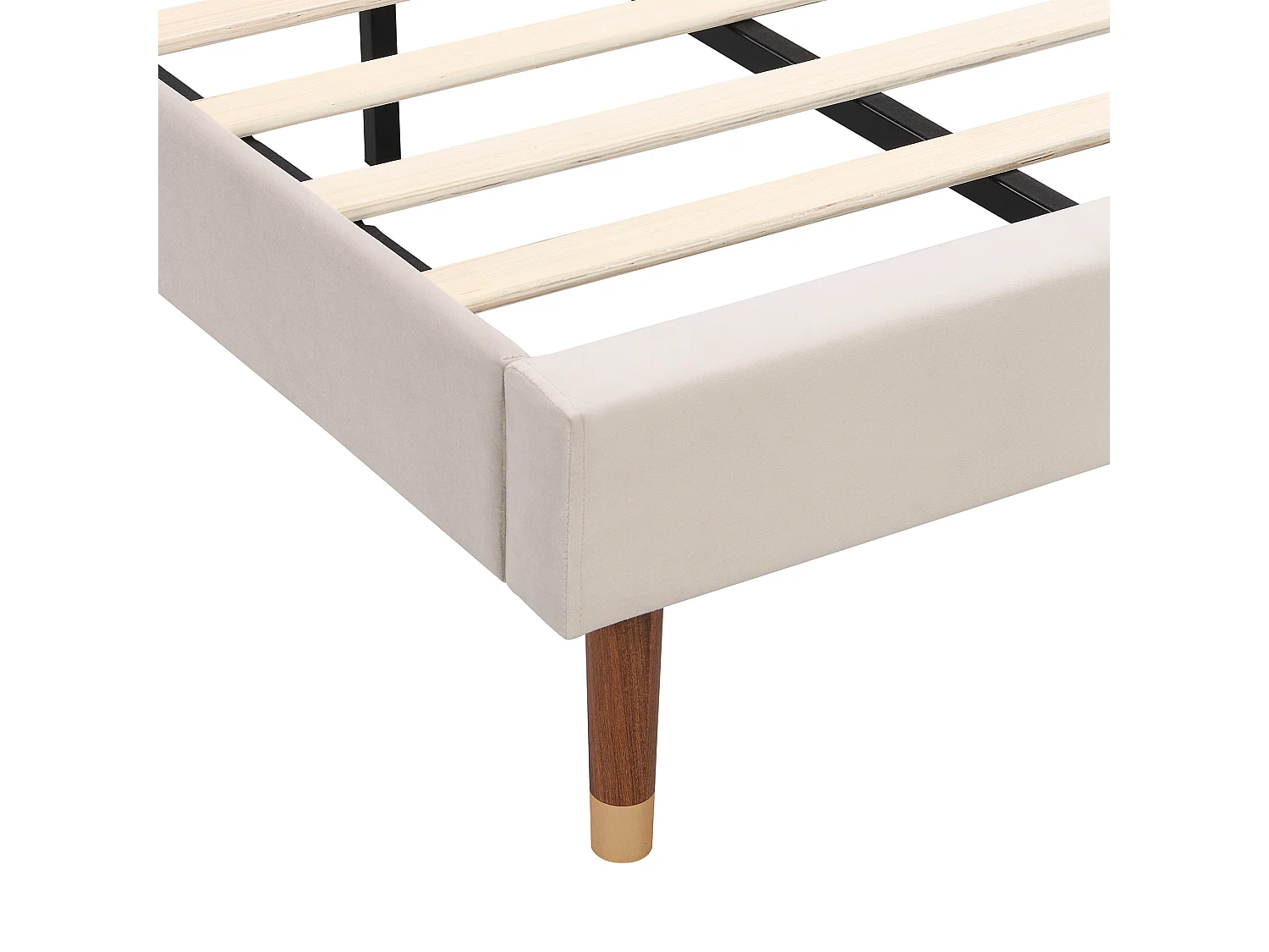 Lit enfant 90x200 cm avec tête de lit - sommier à lattes en bois, velours beige, sans matelas