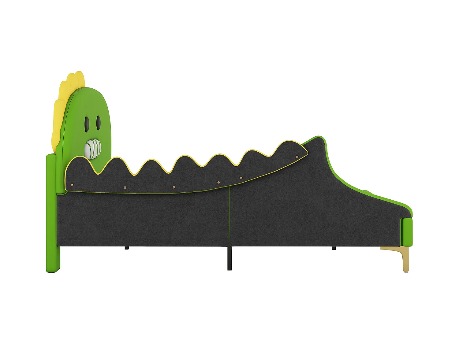 Lit enfant 140x200 cm - Lit plat en forme de dinosaure cartoon - Matériau PU - Vert(sans matelas)