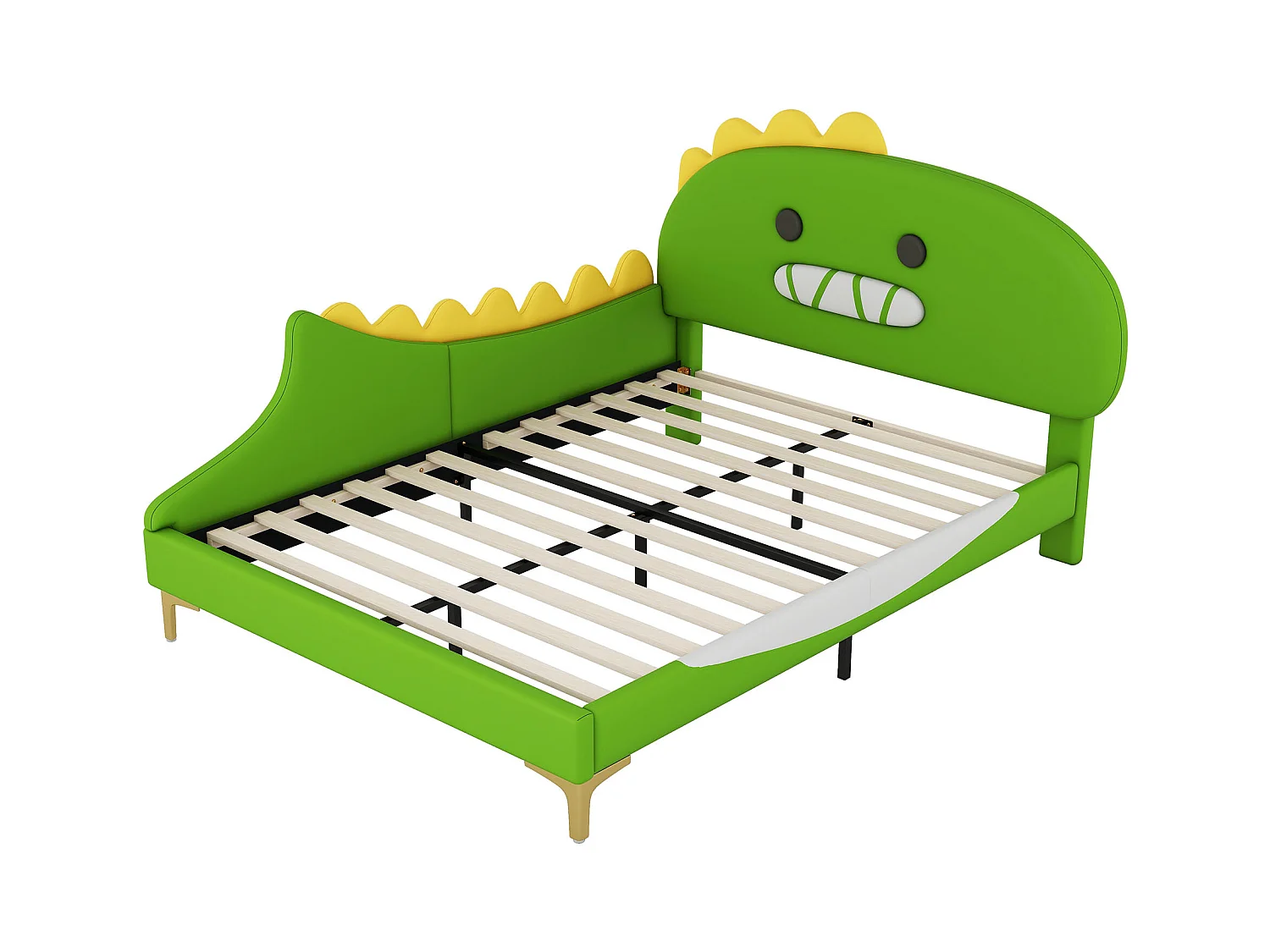 Lit enfant 140x200 cm - Lit plat en forme de dinosaure cartoon - Matériau PU - Vert(sans matelas)