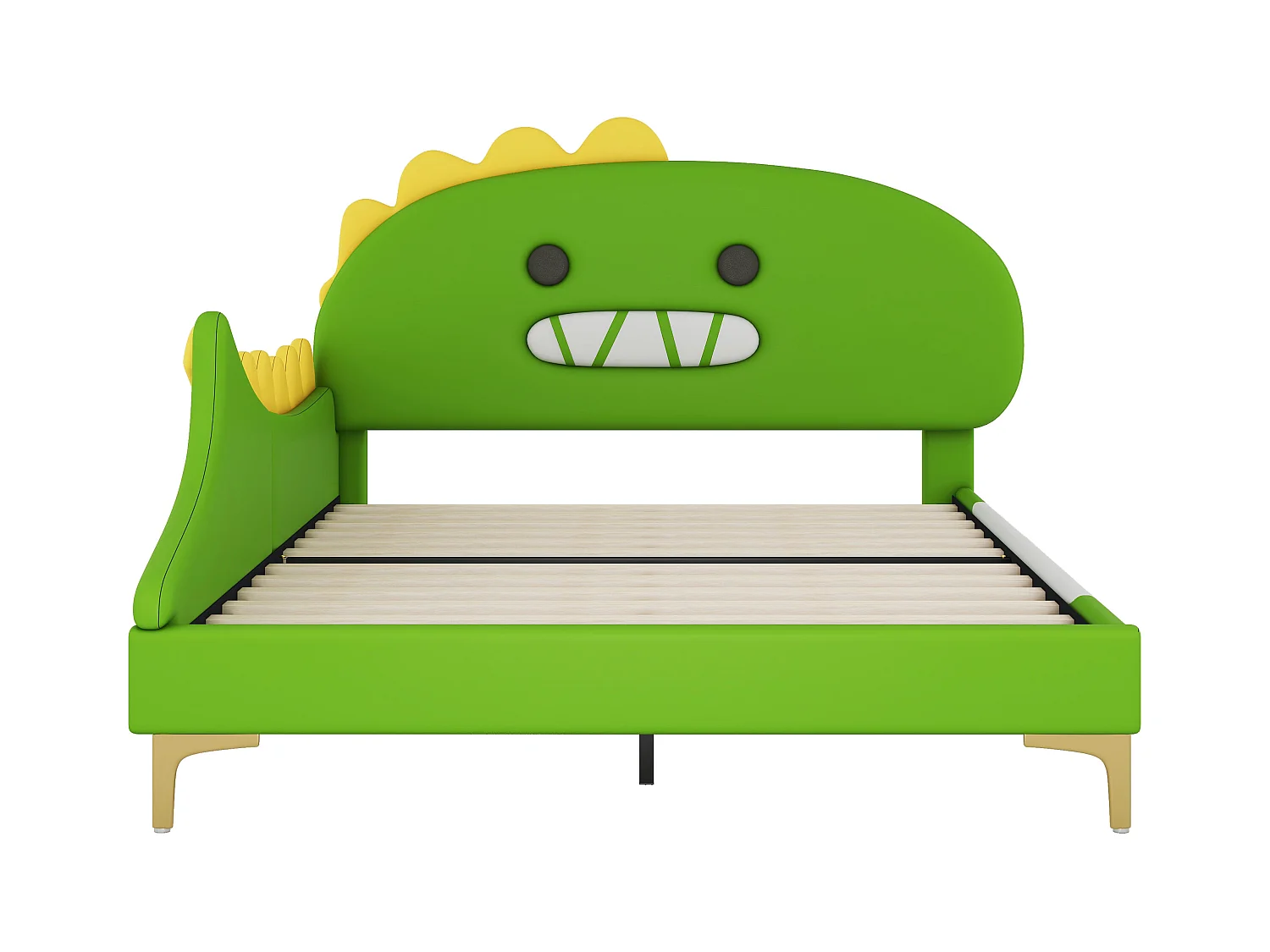 Lit enfant 140x200 cm - Lit plat en forme de dinosaure cartoon - Matériau PU - Vert(sans matelas)
