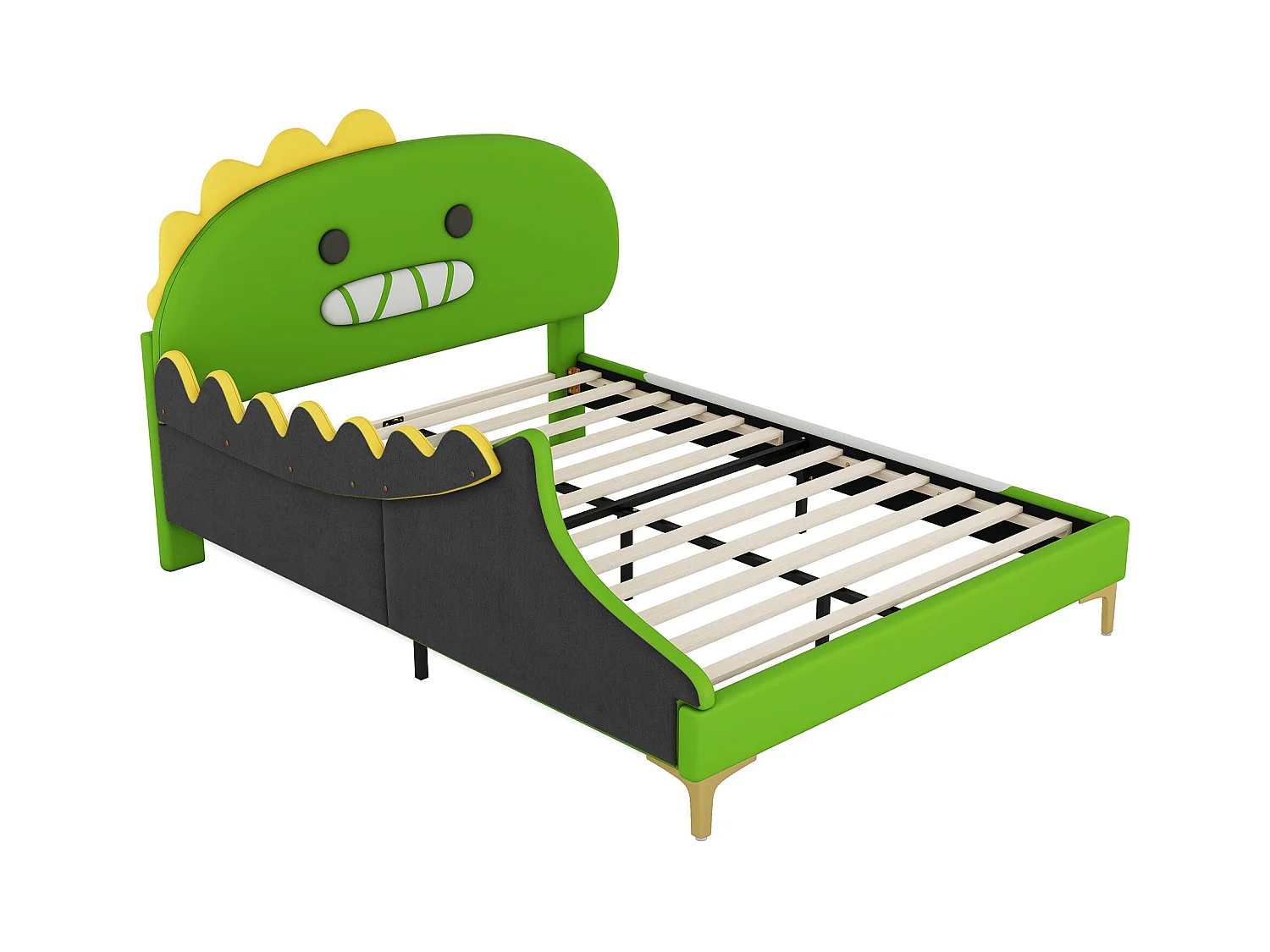 Lit enfant 140x200 cm - Lit plat en forme de dinosaure cartoon - Matériau PU - Vert(sans matelas)