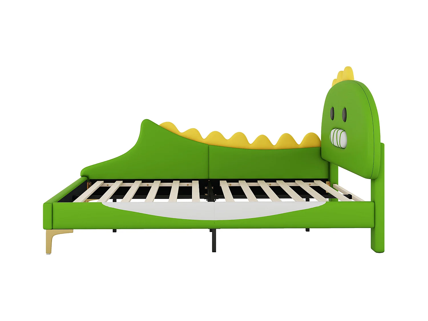Lit enfant 140x200 cm - Lit plat en forme de dinosaure cartoon - Matériau PU - Vert(sans matelas)