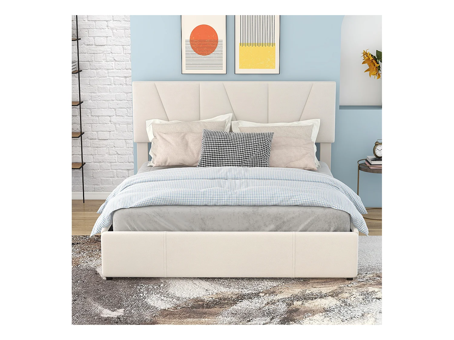 Lit adulte 140x200 cm avec 4 tiroirs - Tissu en velours Beige(sans matelas)