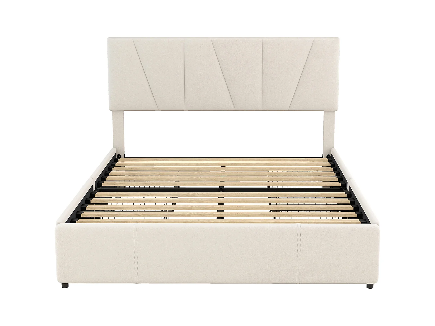 Lit adulte 140x200 cm avec 4 tiroirs - Tissu en velours Beige(sans matelas)
