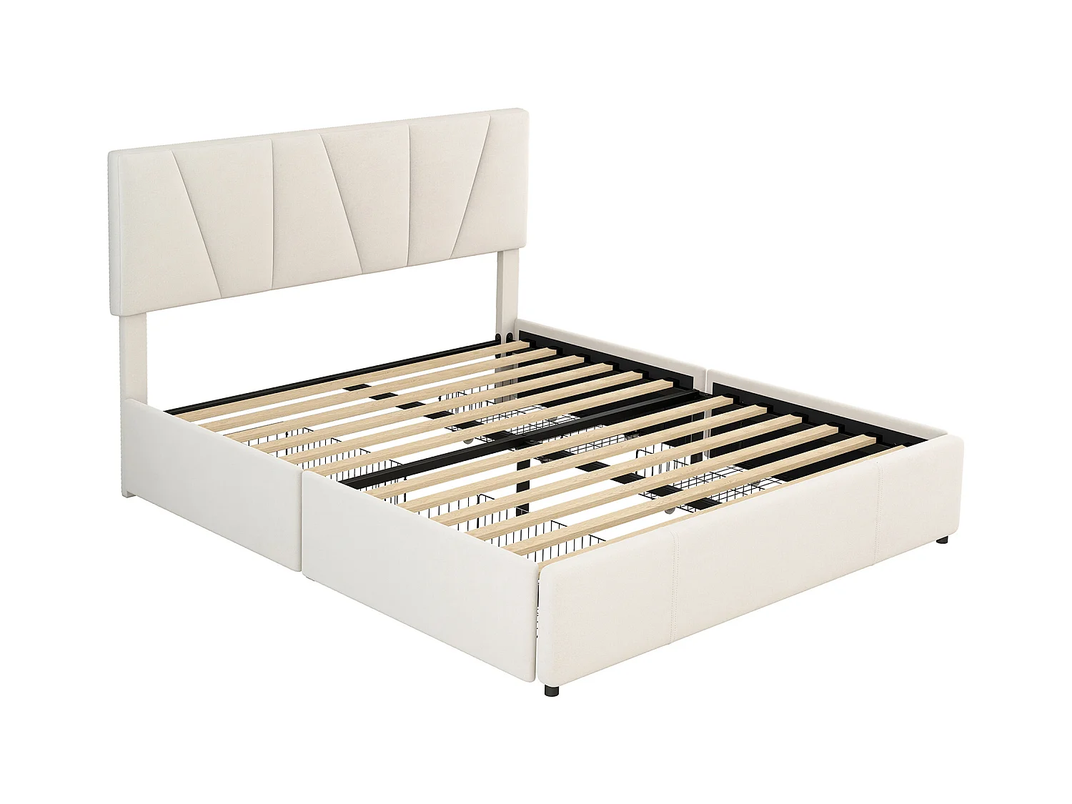 Lit adulte 140x200 cm avec 4 tiroirs - Tissu en velours Beige(sans matelas)