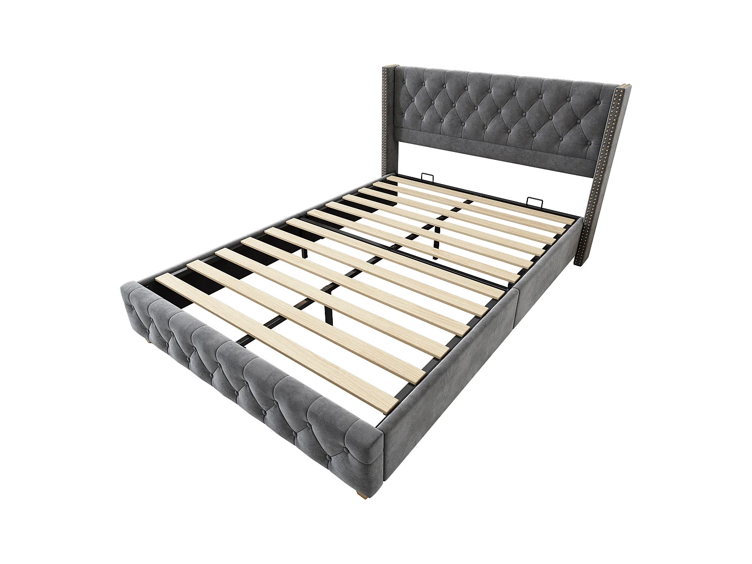 Lit adulte 140x190 cm avec Tête de lit rembourrée - en velours gris(sans matelas)