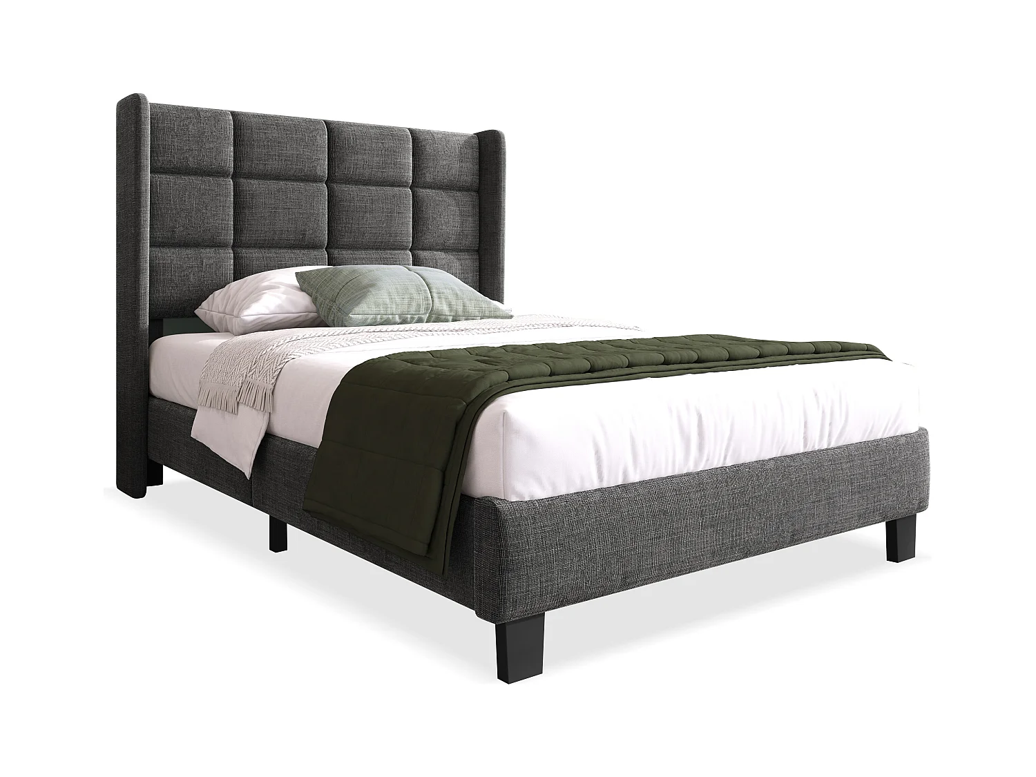 Letto singolo 90x200 cm con testiera - rete a doghe - lino grigio (senza materasso)