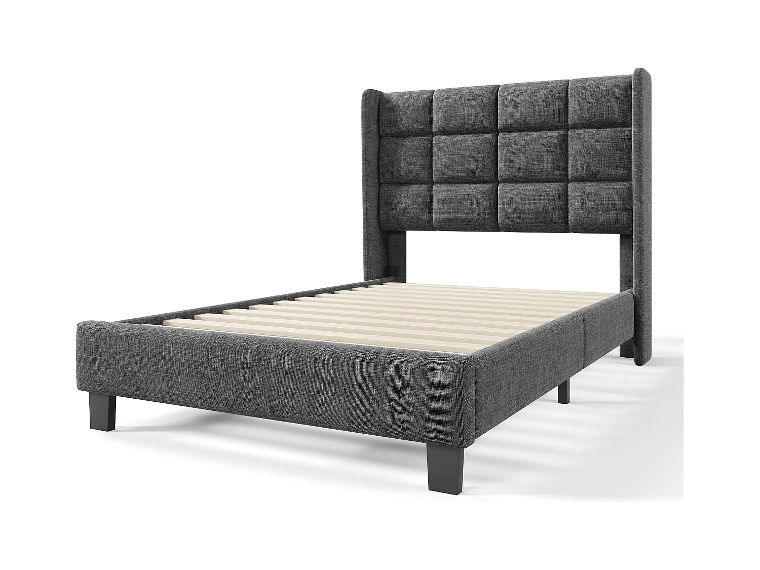 Letto singolo 90x200 cm con testiera - rete a doghe - lino grigio (senza materasso)