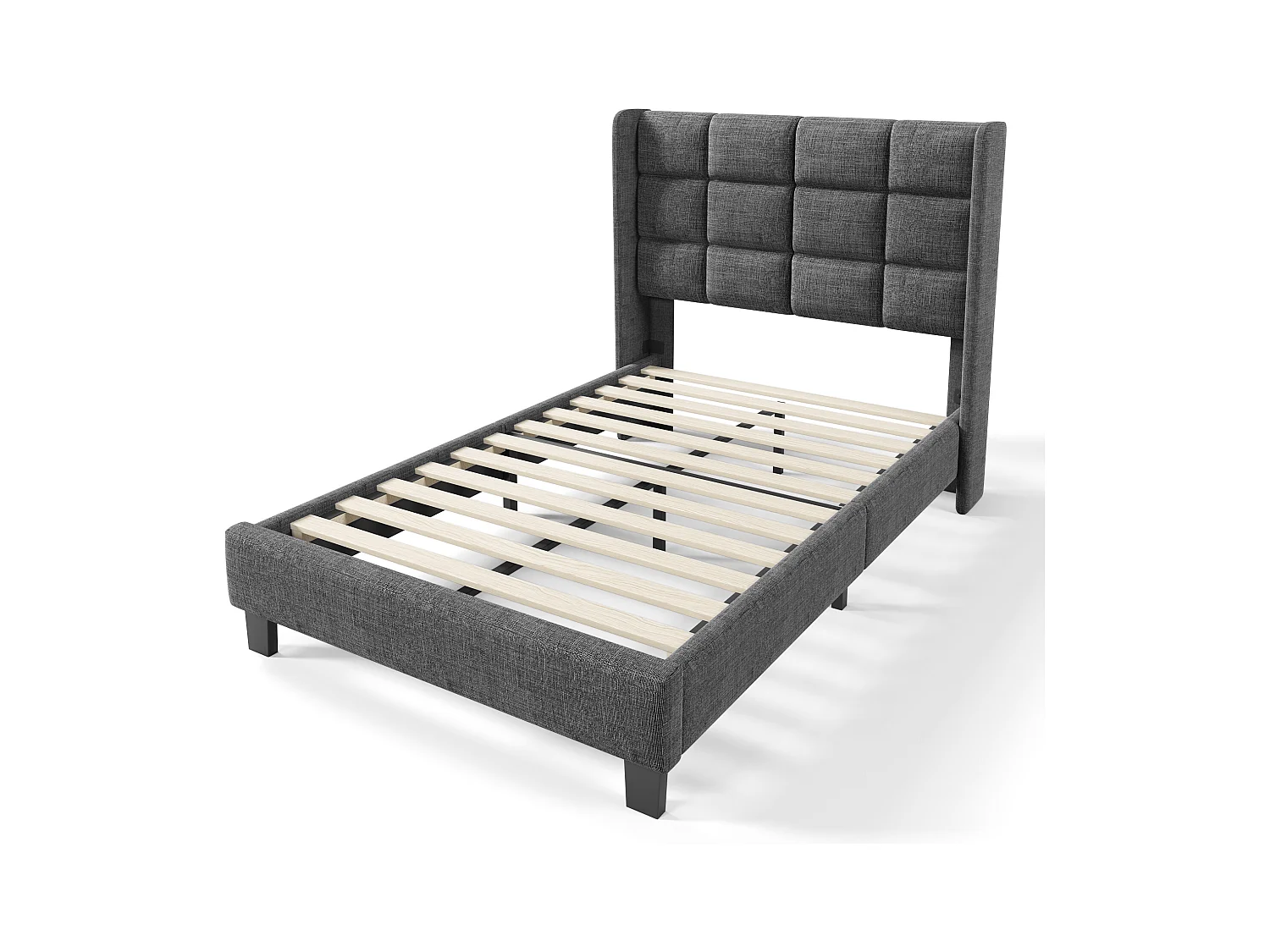 Lit enfant 90x200 cm avec tête de lit,  Sommier à lattes, Lin gris, sans matelas