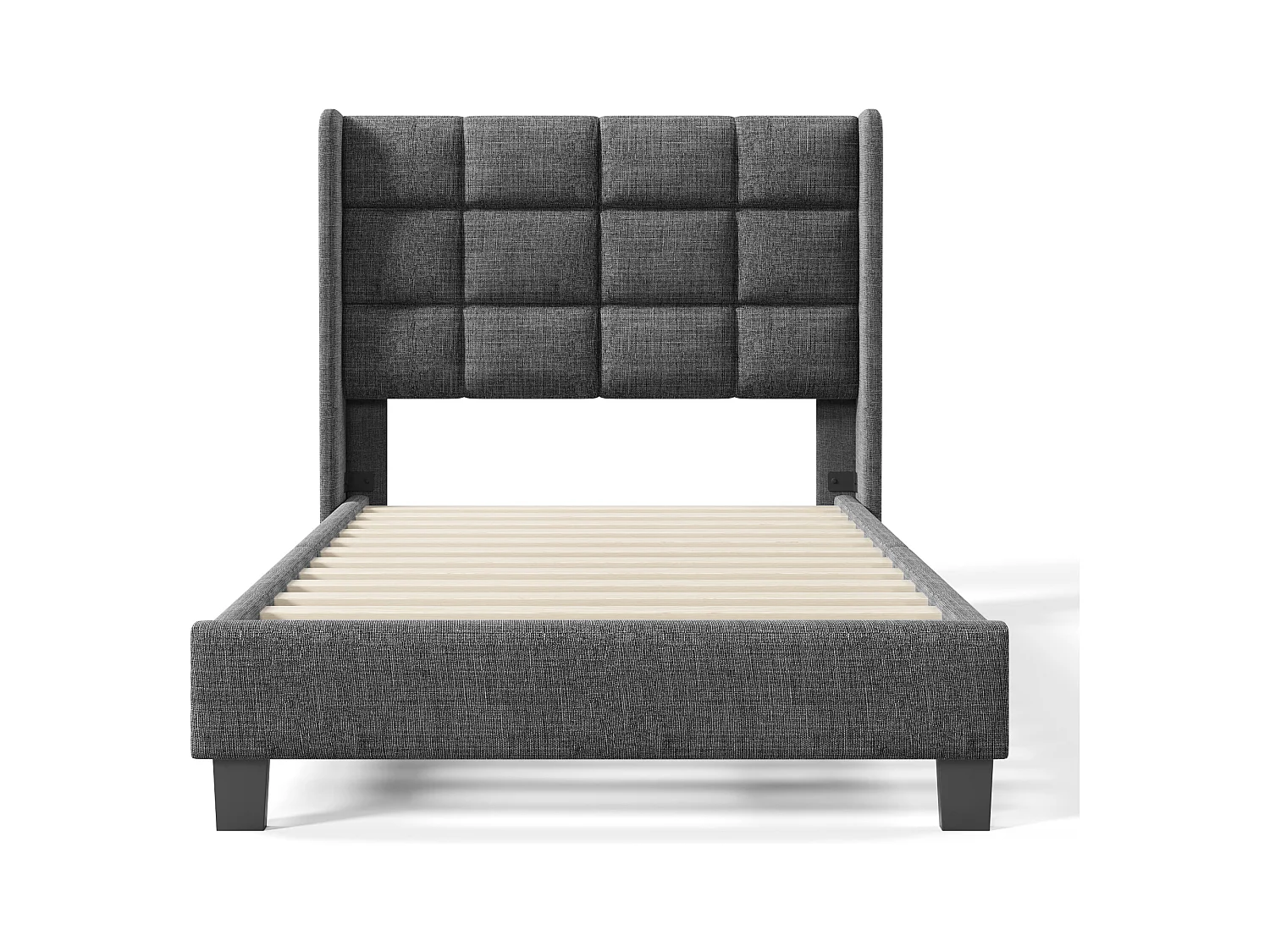 Lit enfant 90x200 cm avec tête de lit,  Sommier à lattes, Lin gris, sans matelas