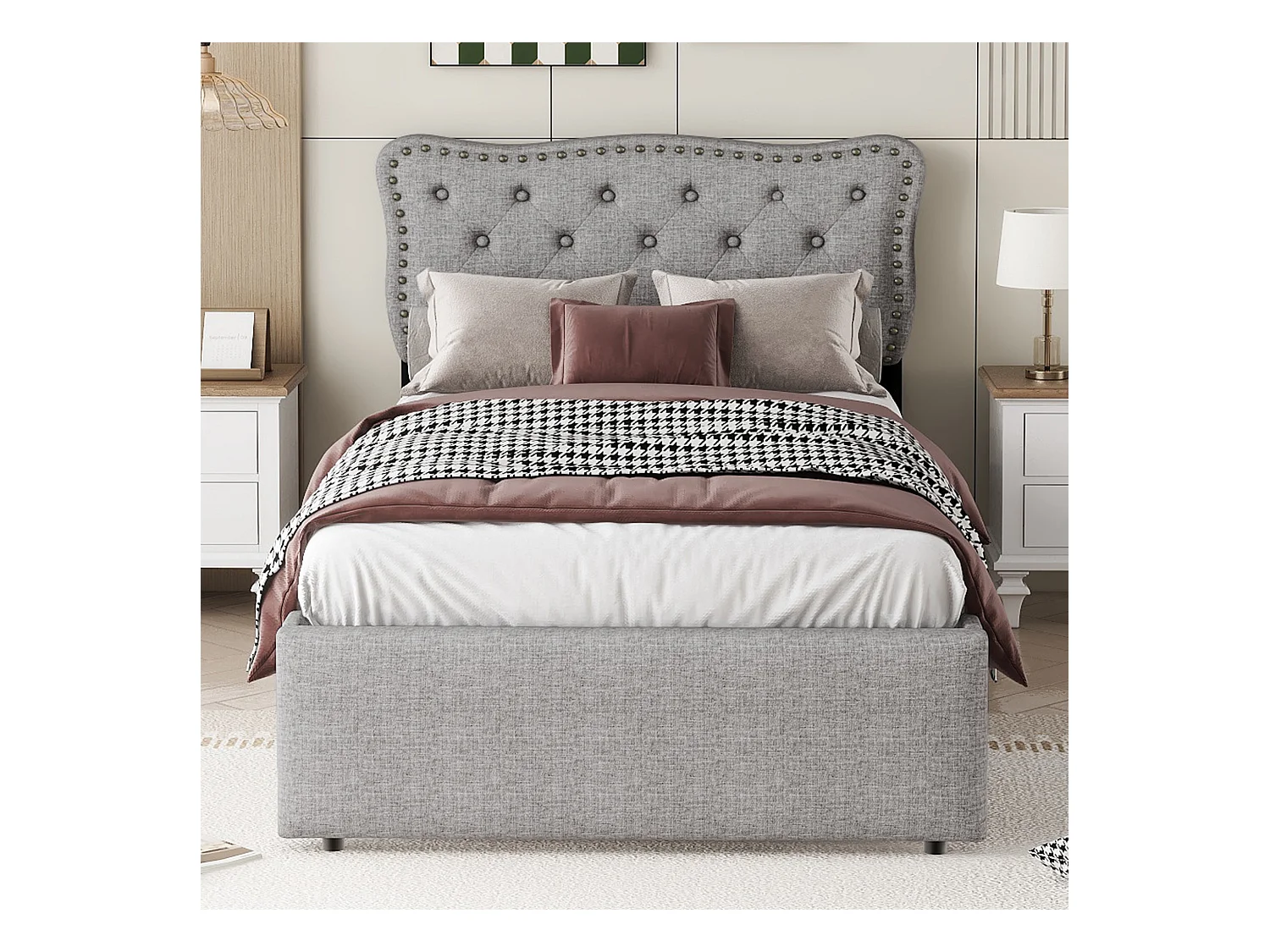 Lit enfant 90x200 cm - Lit rembourré avec 2 tiroirs - Gris(sans matelas)