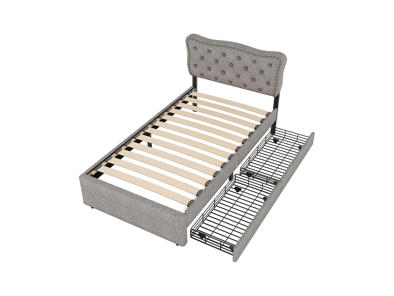 Lit enfant 90x200 cm - Lit rembourré avec 2 tiroirs - Gris(sans matelas)