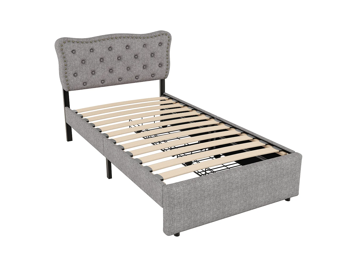 Lit enfant 90x200 cm - Lit rembourré avec 2 tiroirs - Gris(sans matelas)