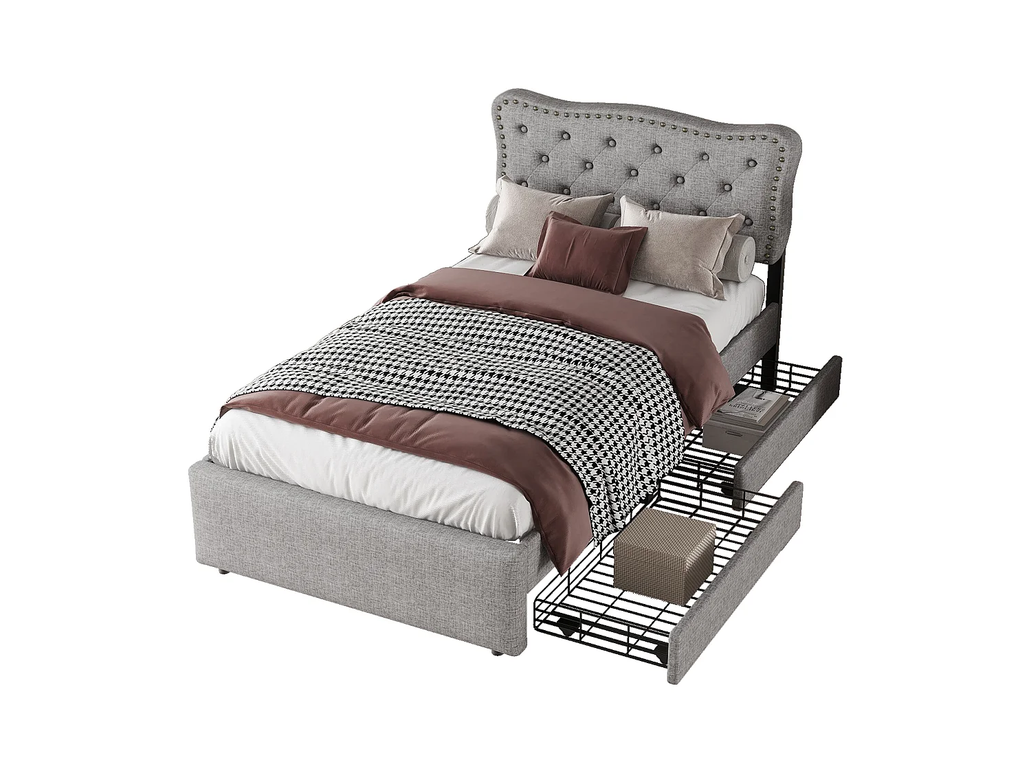 Lit enfant 90x200 cm - Lit rembourré avec 2 tiroirs - Gris(sans matelas)