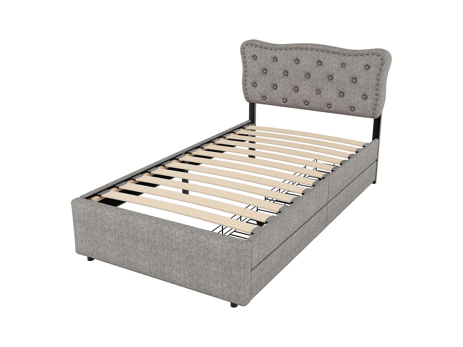 Lit enfant 90x200 cm - Lit rembourré avec 2 tiroirs - Gris(sans matelas)