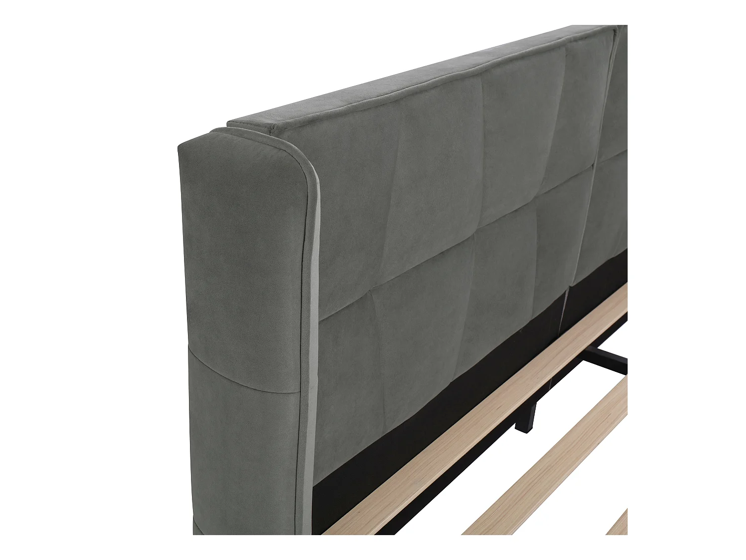 Lit adulte 180x200 cm, Tête de lit rembourrée, sommier inclus, Velours gris, sans matelas