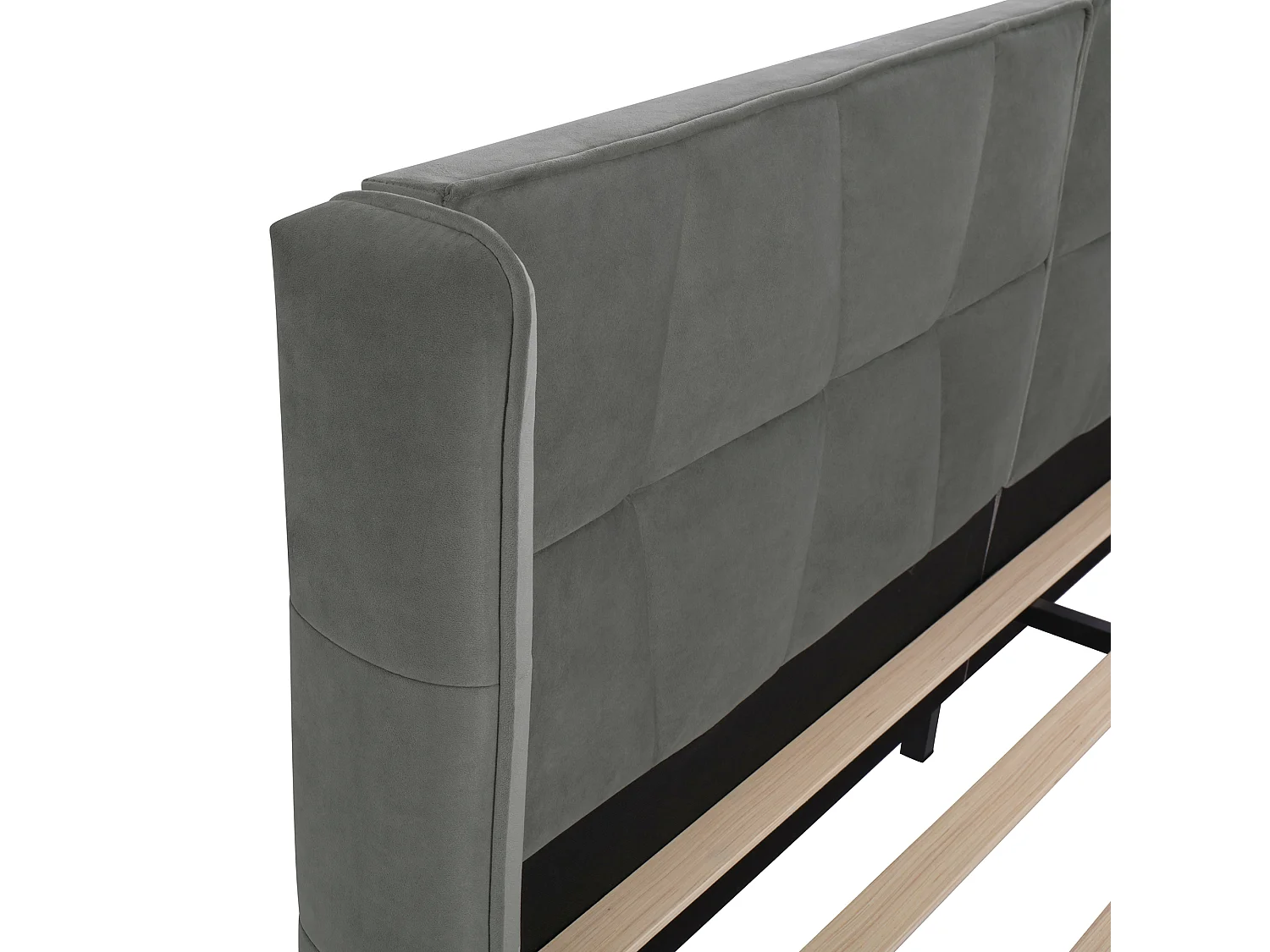 Lit adulte 180x200 cm, Tête de lit rembourrée, sommier inclus, Velours gris, sans matelas
