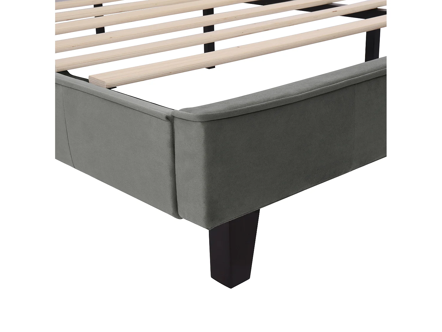 Lit adulte 180x200 cm, Tête de lit rembourrée, sommier inclus, Velours gris, sans matelas