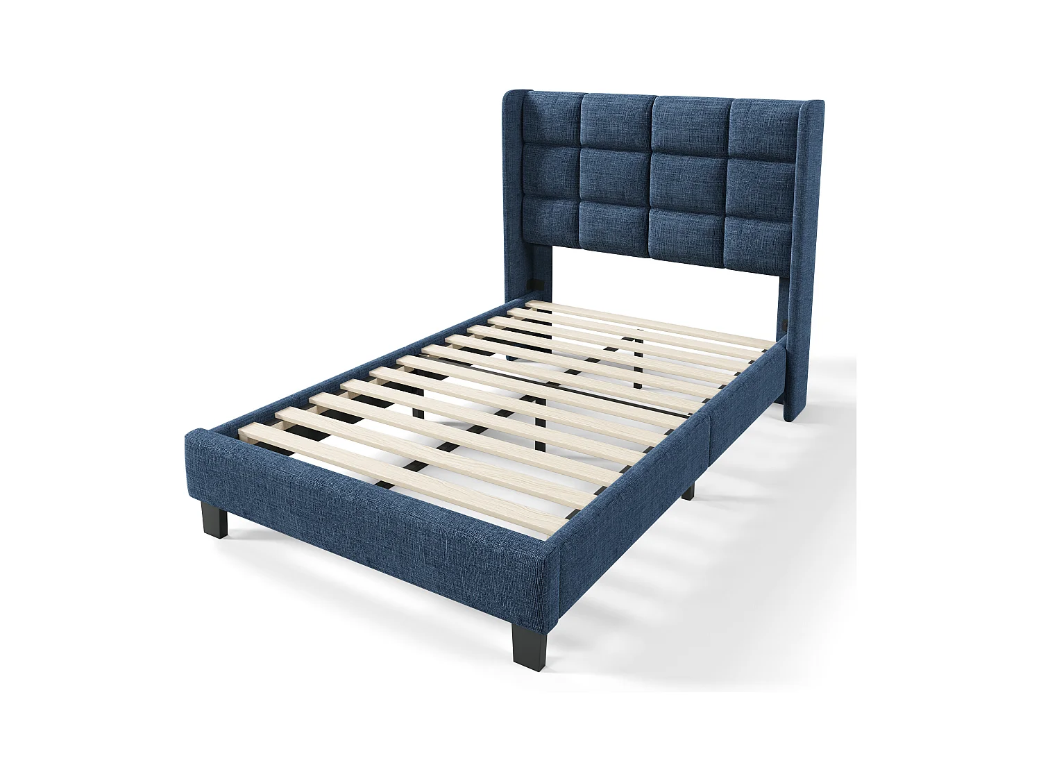 Letto singolo 90x200 cm - Testiera imbottita in lino blu (senza materasso)