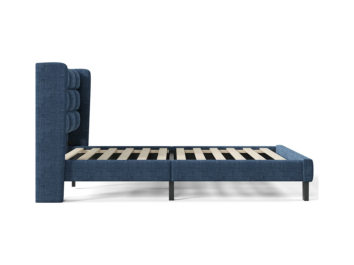 Letto singolo 90x200 cm - Testiera imbottita in lino blu (senza materasso)