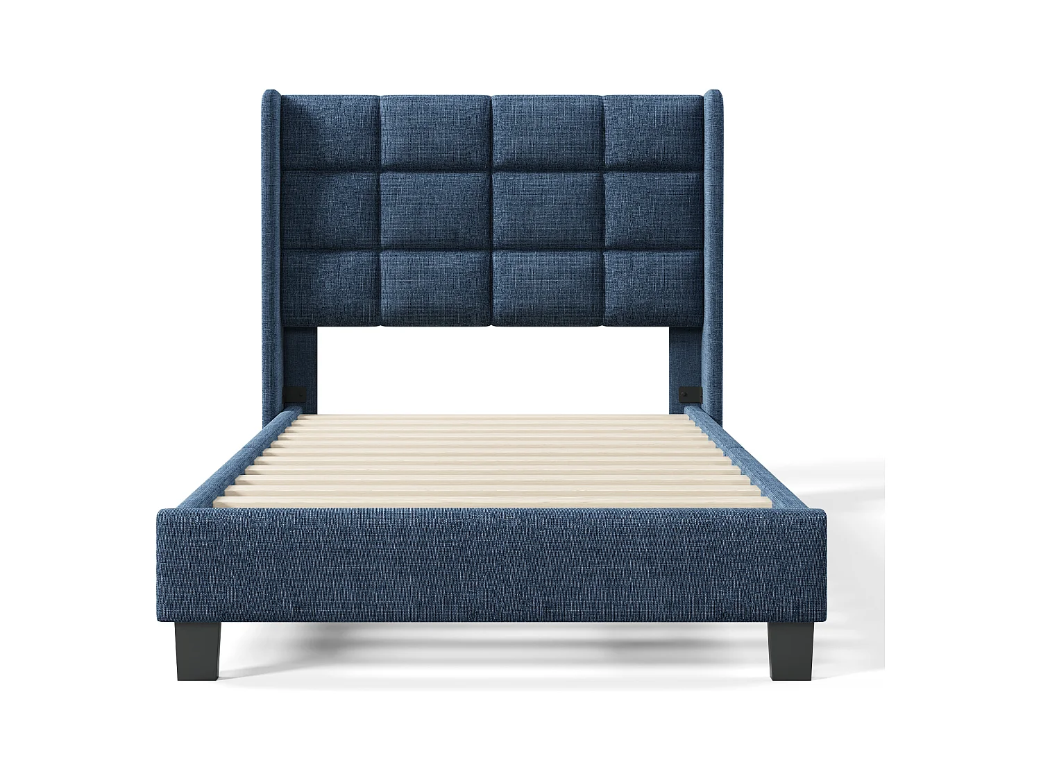 Letto singolo 90x200 cm - Testiera imbottita in lino blu (senza materasso)