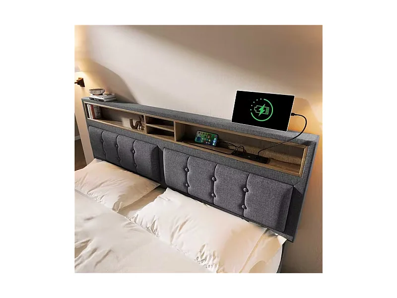 Lit adulte 160x200 cm avec 4 tiroirs et USB-C - tête de lit réglable(sans matelas)