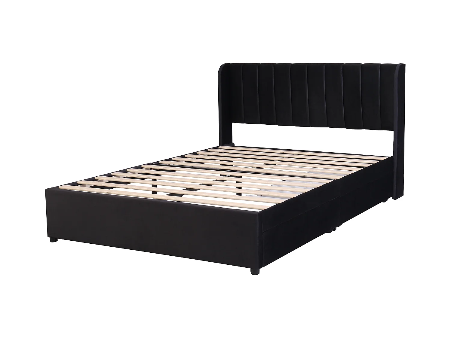 Lit double 140x200 cm - avec 2 tiroirs - en Velours Noir(sans matelas)