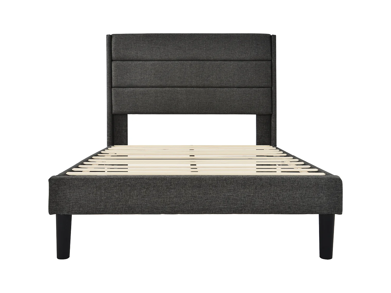 Lit enfant 90x200 cm avec sommier à lattes et tête de lit - Revêtement en lin gris, sans matelas