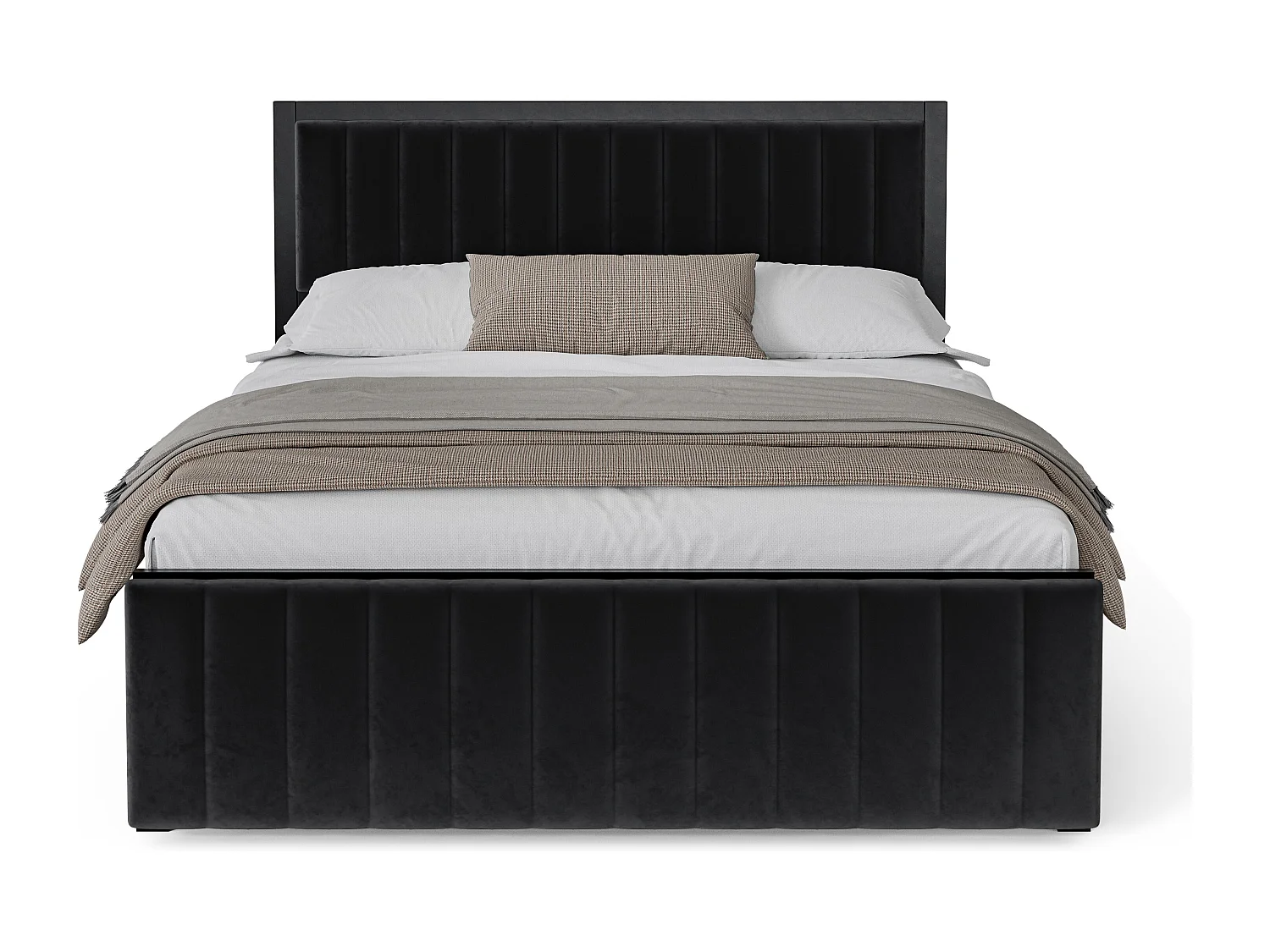 Lit adulte 140x200 cm avec banc de pied rabattable, cadre en métal – Velours noir(sans matelas)