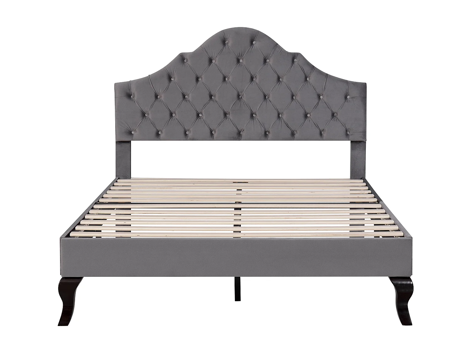 Lit adulte 140x200 cm - Tête de lit réglable - Sommier à lattes en bois - Velours gris (sans matelas)