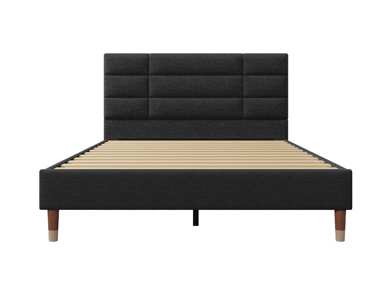 Lit adulte 140x200 cm avec sommier à lattes et tête de lit, en lin noir(matelas non inclus)