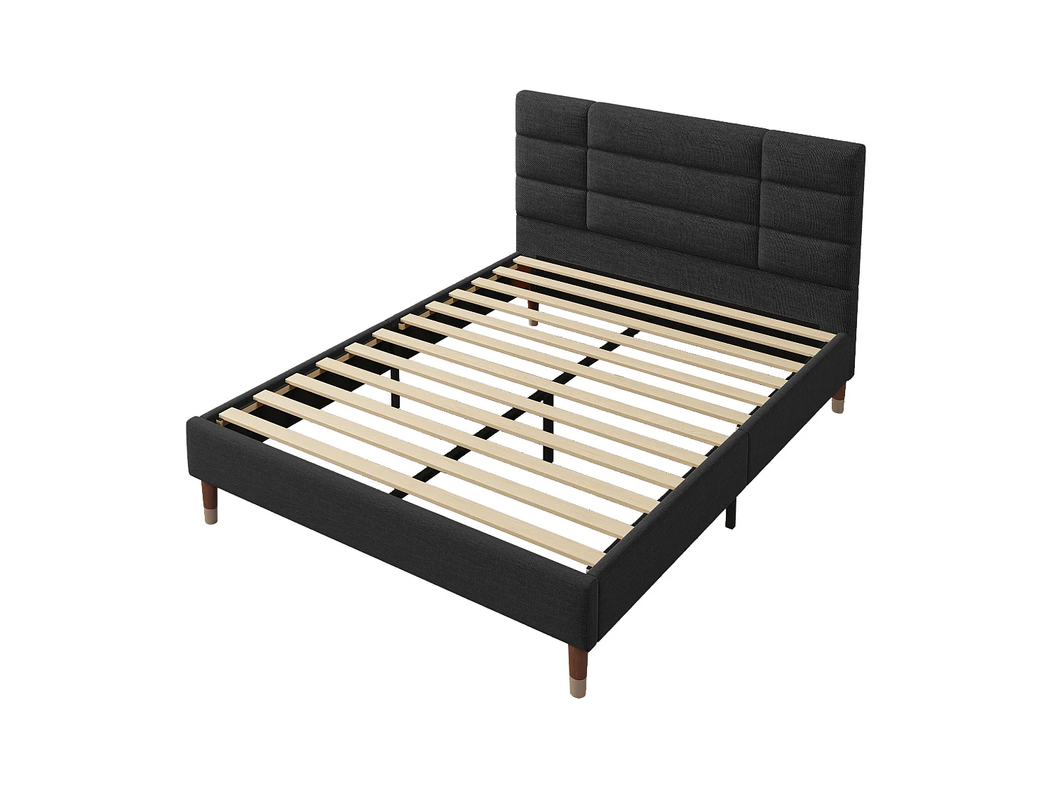 Lit adulte 140x200 cm avec sommier à lattes et tête de lit, en lin noir(matelas non inclus)